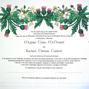 Scottish Thistle, Shamrock- Quaker Wedding Certificate