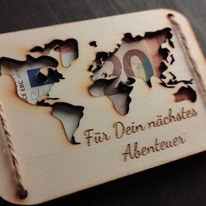 Archivo cortado con láser Deseo Cumplidor Dinero Plantilla de regalo Aventura Mapa mundial Descargar archivo SVG