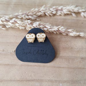 Wooden ear studs, earrings, ear studs, wood, jewelry, gift, ear studs, wood, nature, owl, animal, children&#39;s jewelry