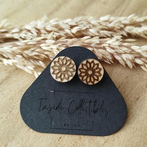 Wooden ear studs, earrings, ear studs, wood, jewelry, gift, flower of life, wooden ear studs, nature, flower, flower