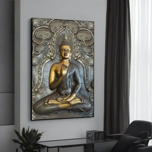Golden Buddha Canvas Art - Tranquil Meditation Wall Decor - Spiritual Zen Artwork for Home or Yoga Studio