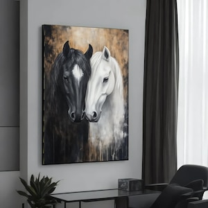 Black and White Horses Canvas Art, Horse Pair Wall Art, Animal Canvas Print, Wall Art Canvas Design, Ready to Hang Equestrian Decor