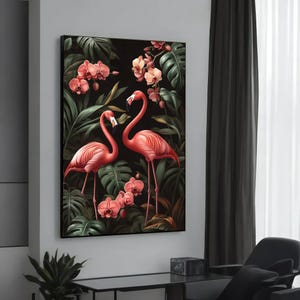 Flamingo Paradise Canvas, Tropical Flamingo Wall Art, Pink Bird Print, Wall Art Canvas Design, Ready to Hang Decoration