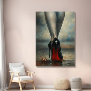 Elegant Black High Heels Canvas, Red Sole Shoes Wall Art, Fashion Footwear Painting, Modern Glamour Decor, Stylish Women’s Canvas Print image 6