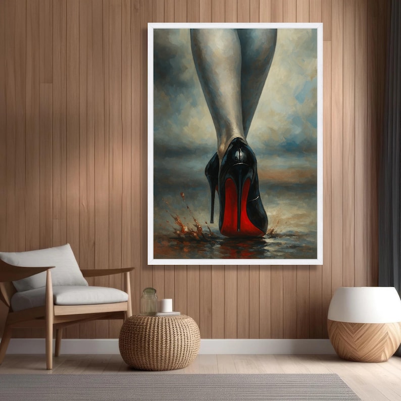 Elegant Black High Heels Canvas, Red Sole Shoes Wall Art, Fashion Footwear Painting, Modern Glamour Decor, Stylish Women’s Canvas Print image 5