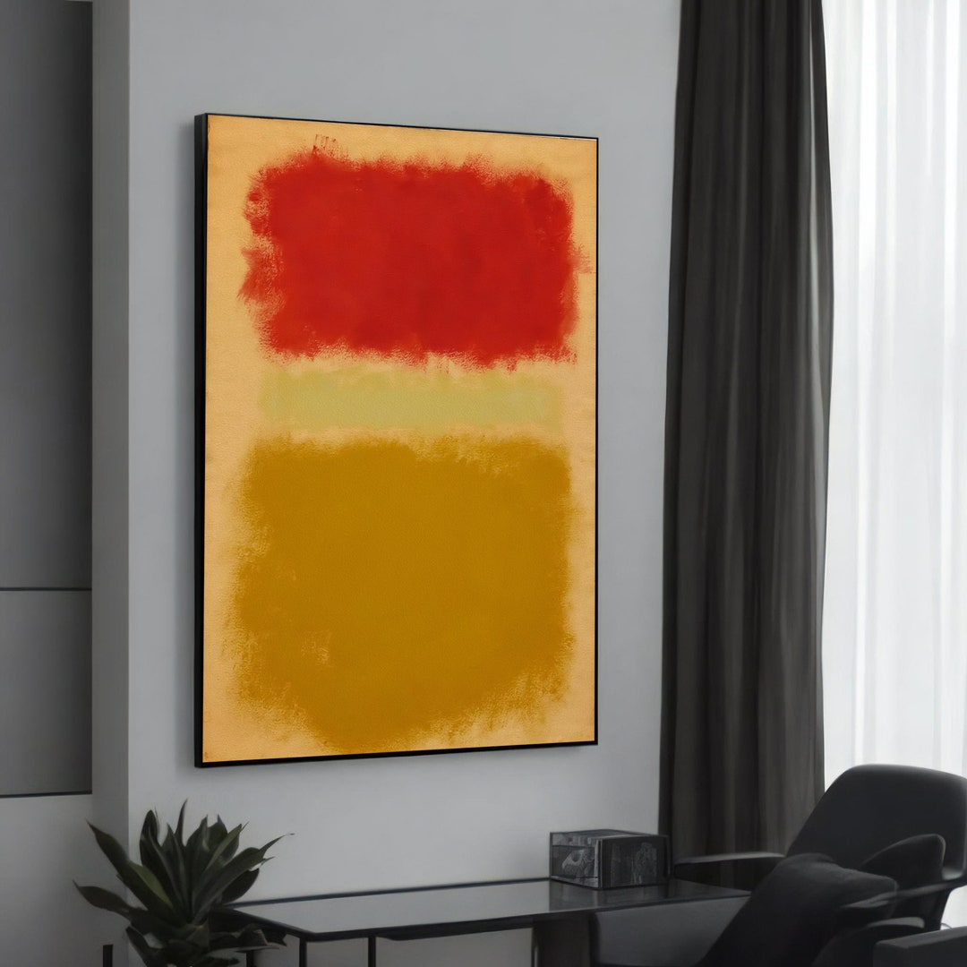 Vibrant Red and Yellow Abstract Canvas Painting by Mark Rothko, Modern ...