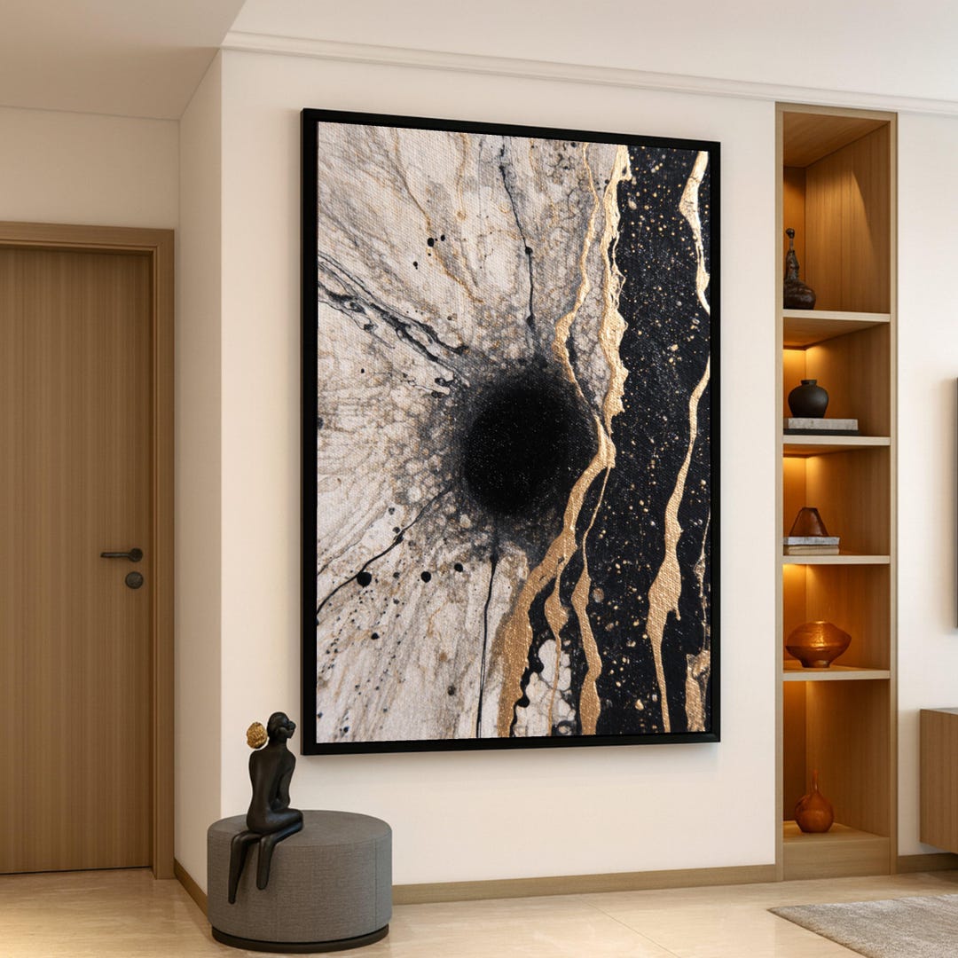 Elegant Black and Gold Abstract Canvas, Modern Splatter Wall Art ...