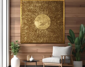 Golden Sunburst Canvas Painting - Luxurious Modern Wall Art