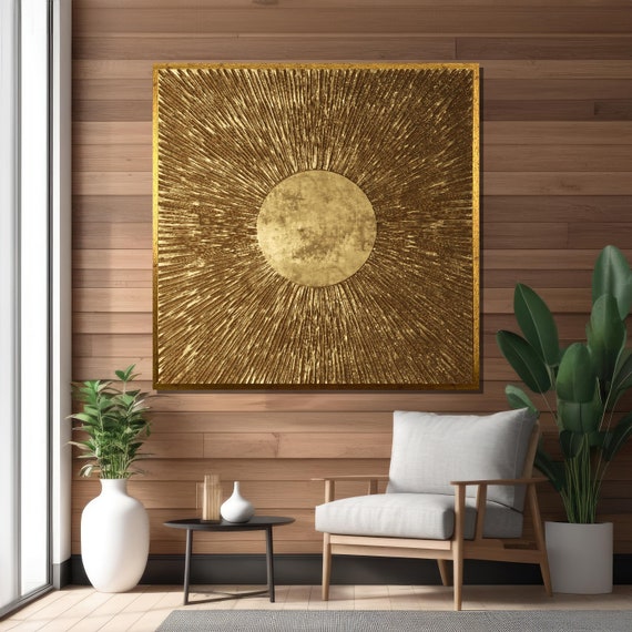 Golden Sunburst Canvas Painting - Luxurious Modern Wall Art