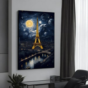 Paris at Night: Eiffel Tower Under a Starry Sky, Romantic Cityscape Canvas Painting, Perfect Travel-Inspired Gift