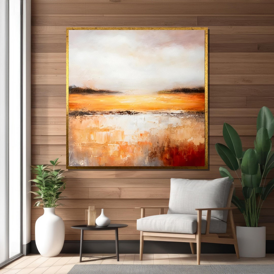 Sunset Abstract Canvas Painting - Modern Landscape Wall Art - Unique ...
