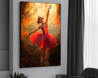 Radiant Ballerina in Red Canvas Art - Elegant Wall Decor, Framed Canvas Print, Ready to Hang, Dance-Inspired Home Art