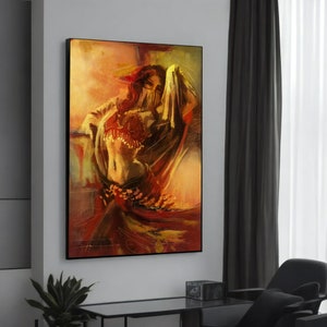 Passionate Belly Dancer Canvas Art - Exotic Wall Decor, Framed Canvas Print, Ready to Hang, Dance-Inspired Home Art
