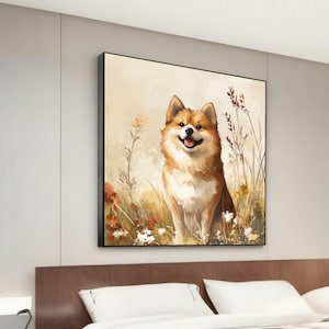 Happy Shiba Inu Canvas, Dog Wall Art, Shiba Print, Animal Art, Wall Art Canvas Design, Ready to Hang Decoration