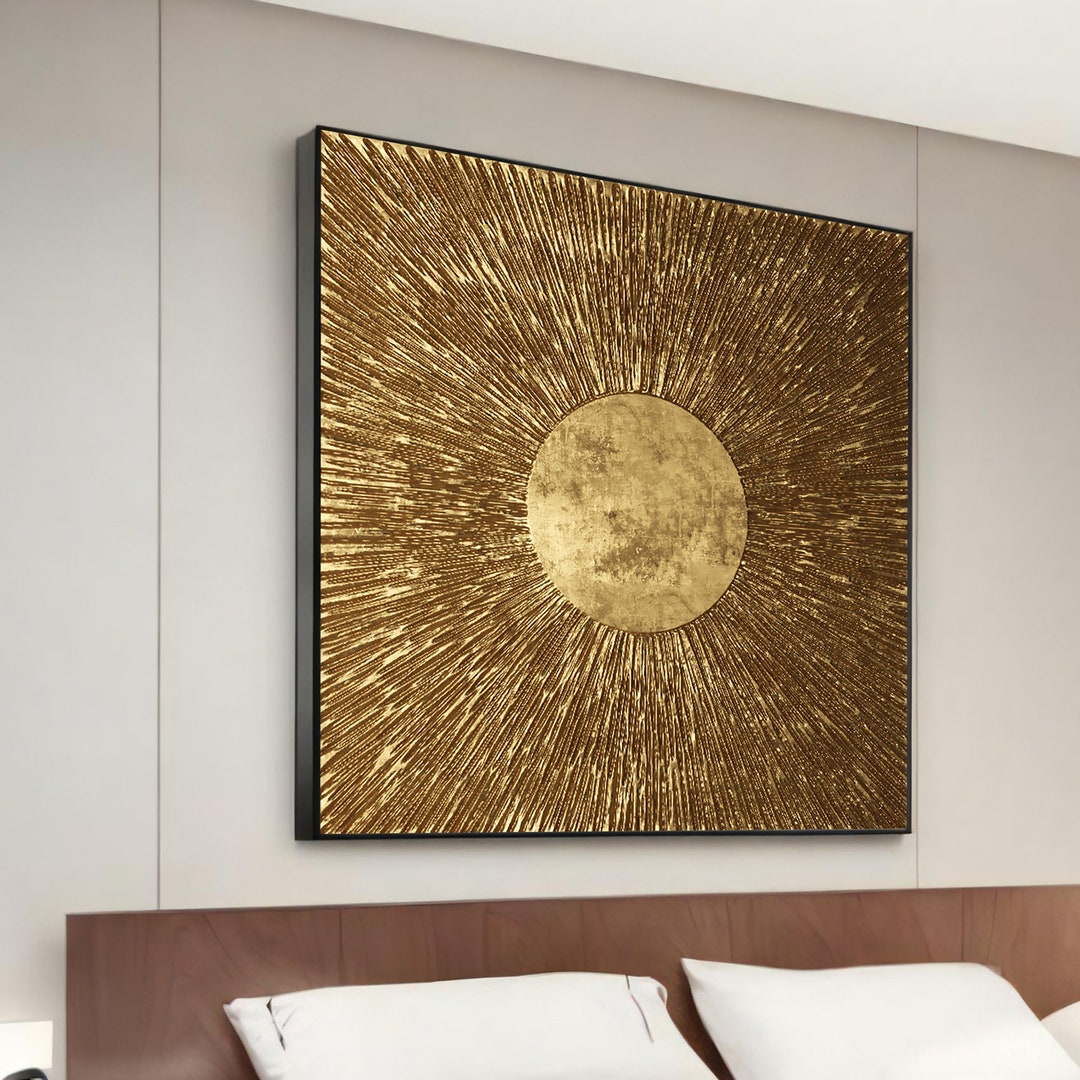 Golden Sunburst Canvas Painting - Luxurious Modern Wall Art