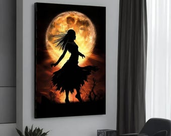 Dancing Silhouette Canvas, Moonlit Dancer Art, Shadow Wall Art, Artistic Canvas Design, Ready to Hang Home Decor