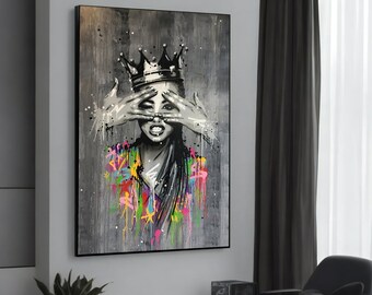 Stunning Banksy-Inspired Graffiti Art on Canvas – Vibrant Colors and Modern Urban Style Wall Art – Unique Gift