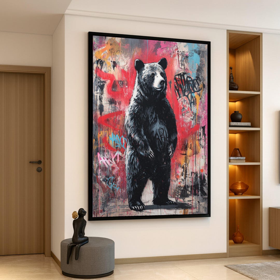 Urban Graffiti Bear Canvas Wall Art, Street Art Canvas, Modern Animal ...