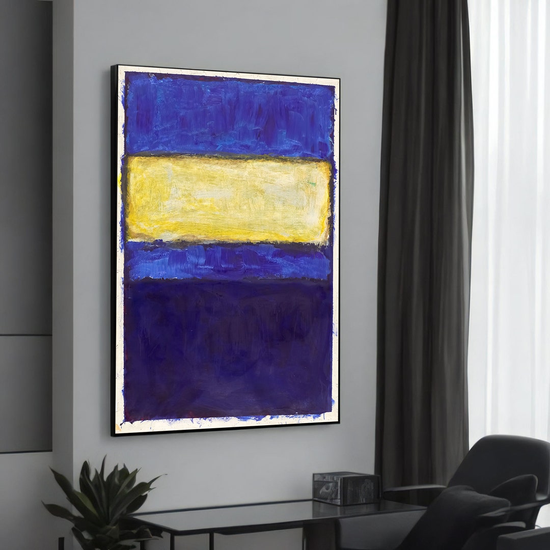 ダイナミックなブルーとイエローのマーク・ロスコ風抽象キャンバス絵画