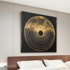 Golden Spiral Vortex Canvas, Abstract Circle Art, Black  Gold Wall Print, Geometric Wall Art Canvas Design, Ready To Hang Decoration