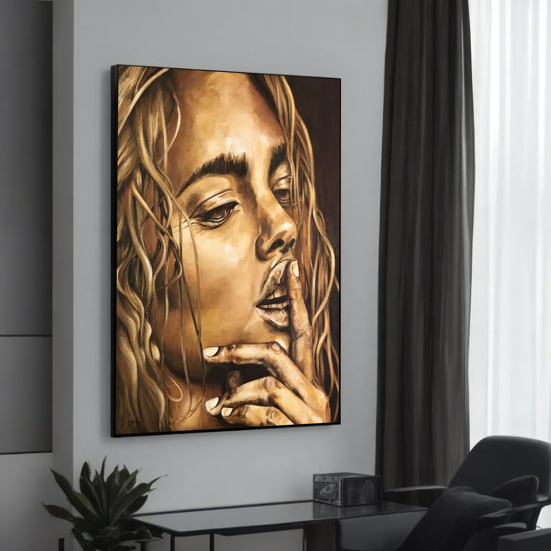 Expressive Modern Portrait Canvas Painting - Woman in Sepia Tones With ...