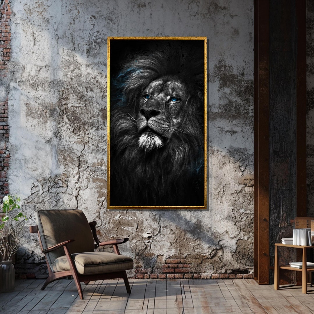 Majestic Lion Canvas Painting - Striking Black and White Wall Art With ...
