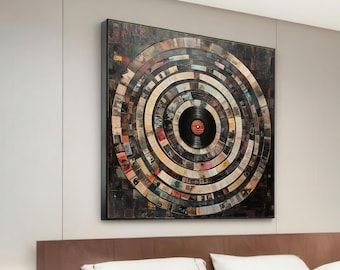 Vinyl Record Spiral Canvas, Retro Music Wall Art, Album Art Poster, Wall Art Canvas Design, Ready to Hang Decoration