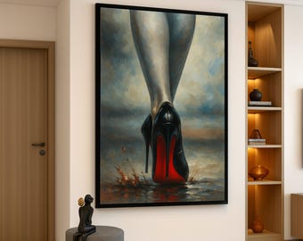 Elegant Black High Heels Canvas, Red Sole Shoes Wall Art, Fashion Footwear Painting, Modern Glamour Decor, Stylish Women’s Canvas Print