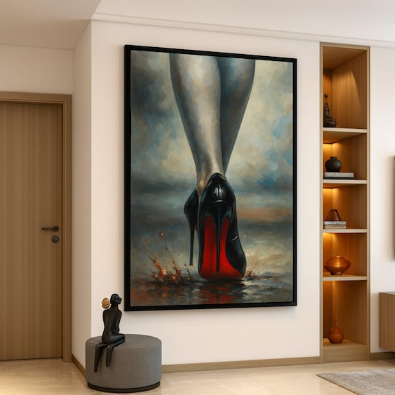 Elegant Black High Heels Canvas, Red Sole Shoes Wall Art, Fashion Footwear Painting, Modern Glamour Decor, Stylish Women’s Canvas Print