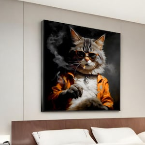 Cool Cat with Sunglasses Canvas Painting - Whimsical Animal Art - Modern Wall Decor - Unique Home Decoration - Ready to Hang