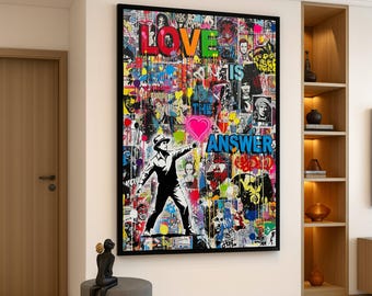 Urban Graffiti Love Quote Canvas, Street Art Wall Decor, Pop Art Heart Design, Colorful Expression Canvas, Modern Home Decoration