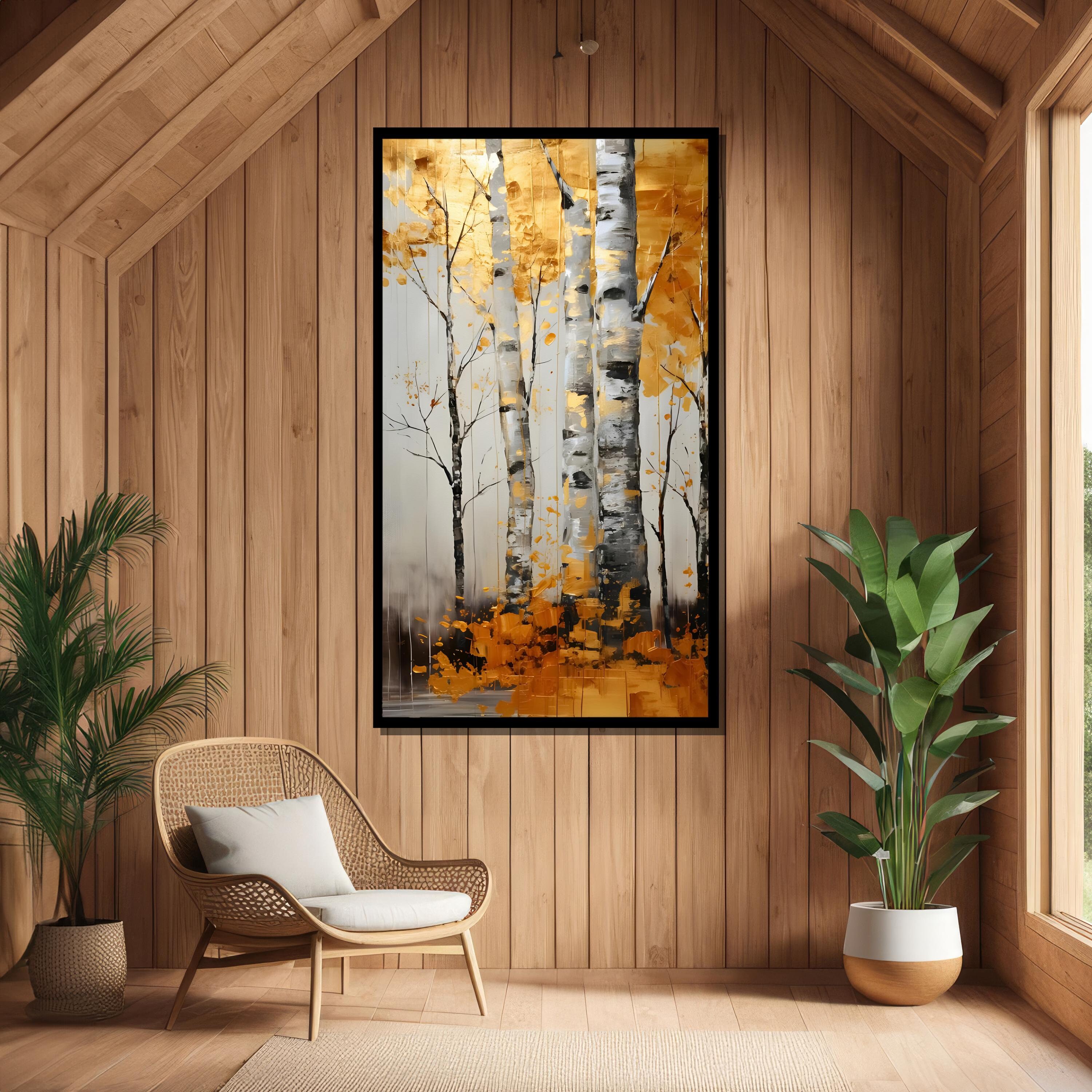 Golden Birch Forest Canvas Painting - Stunning Autumn Wall Art With ...