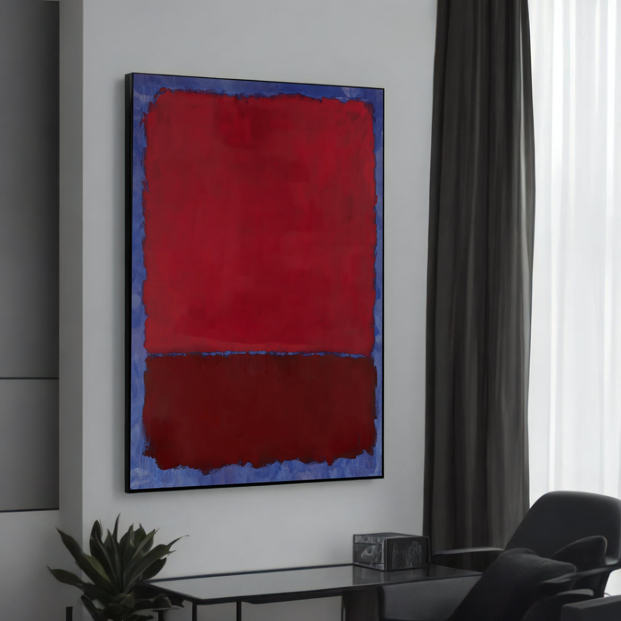 Striking Red and Blue Mark Rothko-Inspired Abstract Canvas Painting - Modern Art for Home Decor, Gift