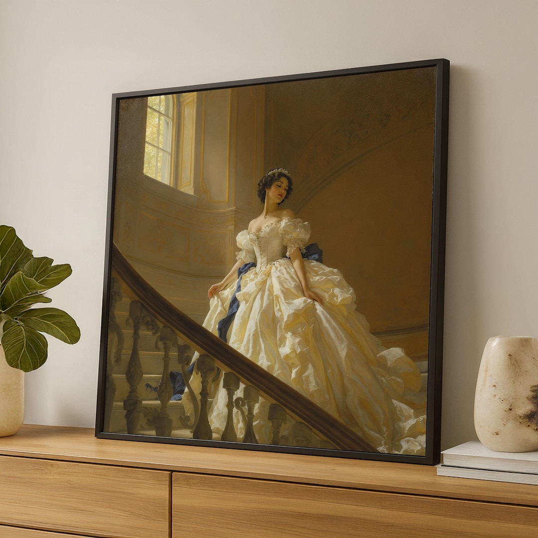 Elegant Victorian Lady on Staircase Canvas, Vintage Portrait Wall Art ...