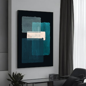 Mark Rothko Teal, Grey, and White Abstract Canvas Painting, Modern Art for Living Room, Contemporary Wall Decor, Gift