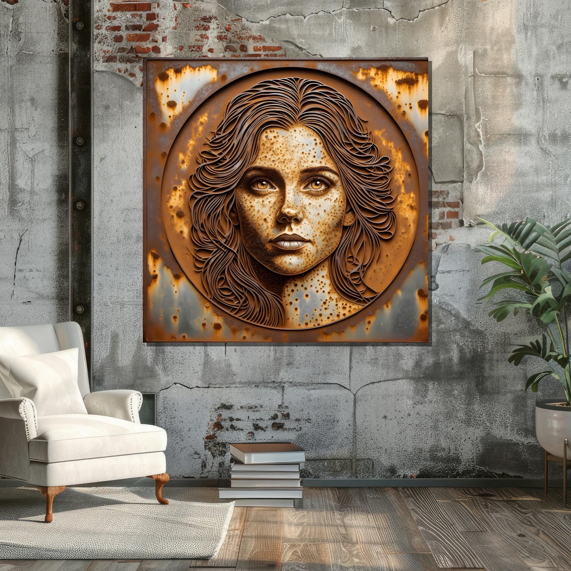 Rustic Beauty - Modern Canvas Painting of Woman's Face in Earthy Tones ...