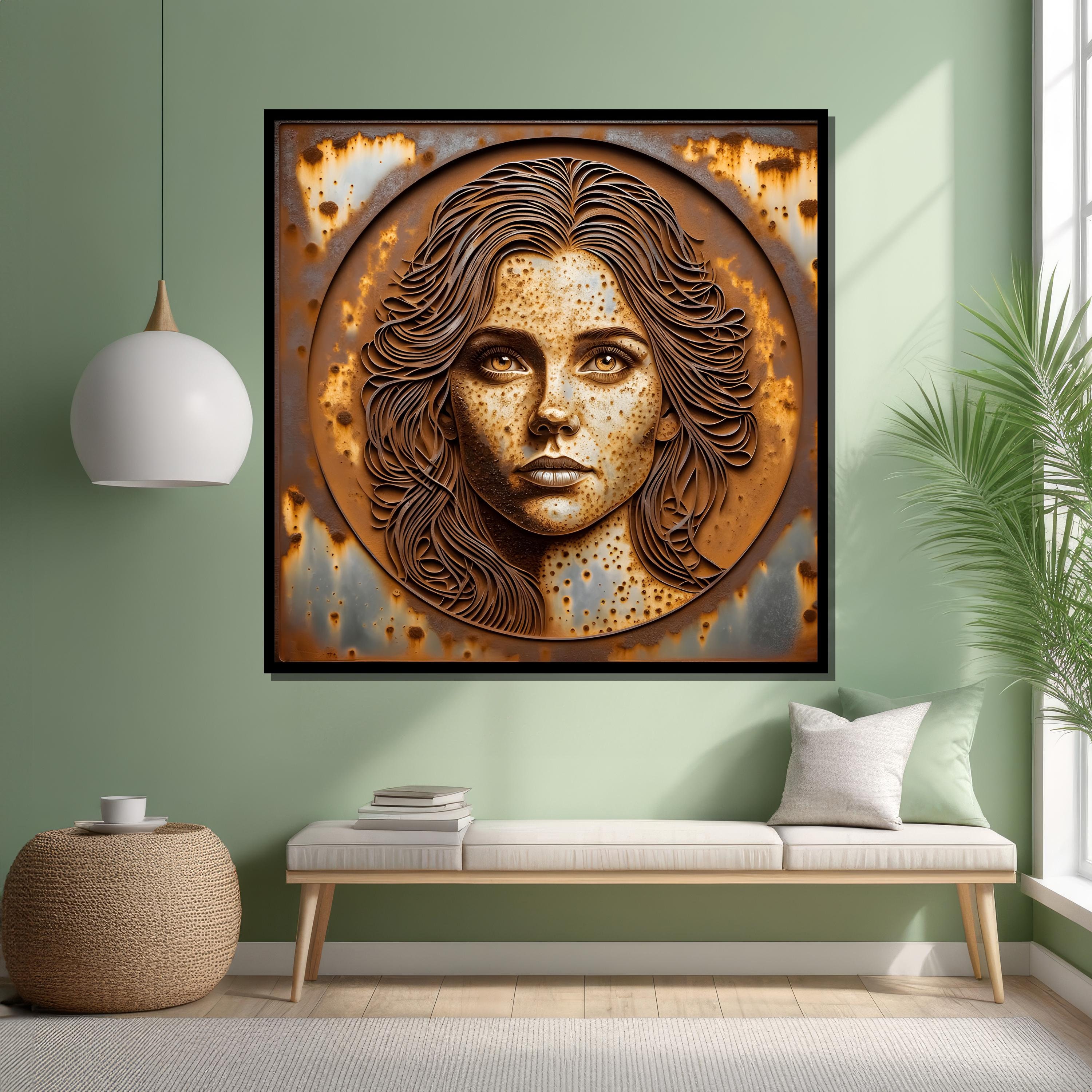 Rustic Beauty - Modern Canvas Painting of Woman's Face in Earthy Tones ...