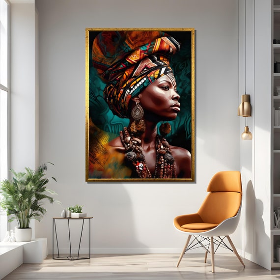 Regal African Woman With Colorful Headwrap and Beaded Jewelry