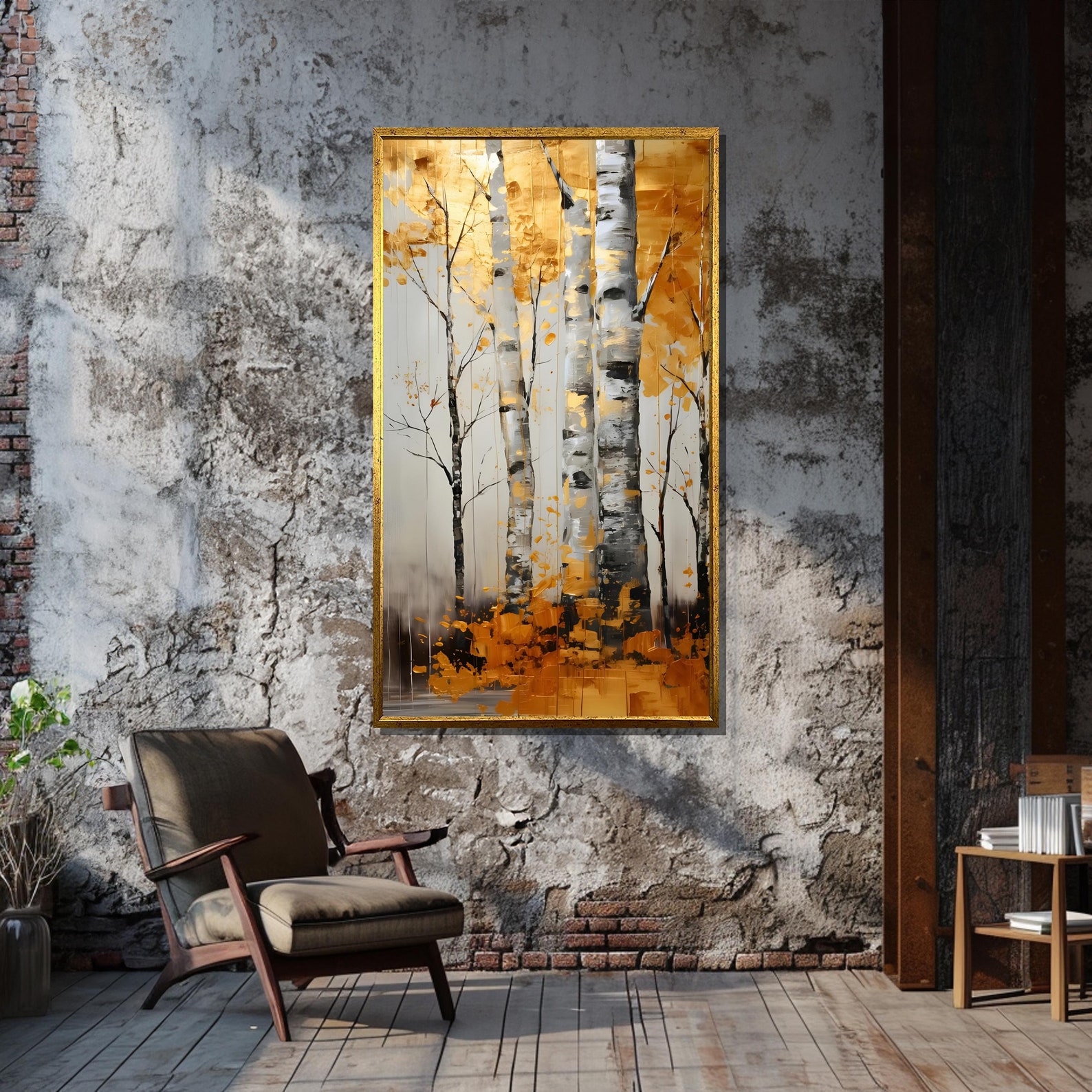 Golden Birch Forest Canvas Painting - Stunning Autumn Wall Art With ...