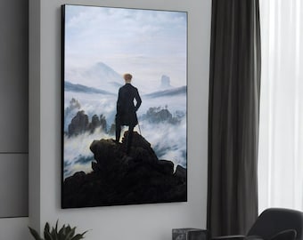 Caspar David Friedrich Wanderer Above the Sea of Fog Canvas Painting - Romantyczna sztuka krajobrazu, gotowa do powieszenia, pomysł na prezent