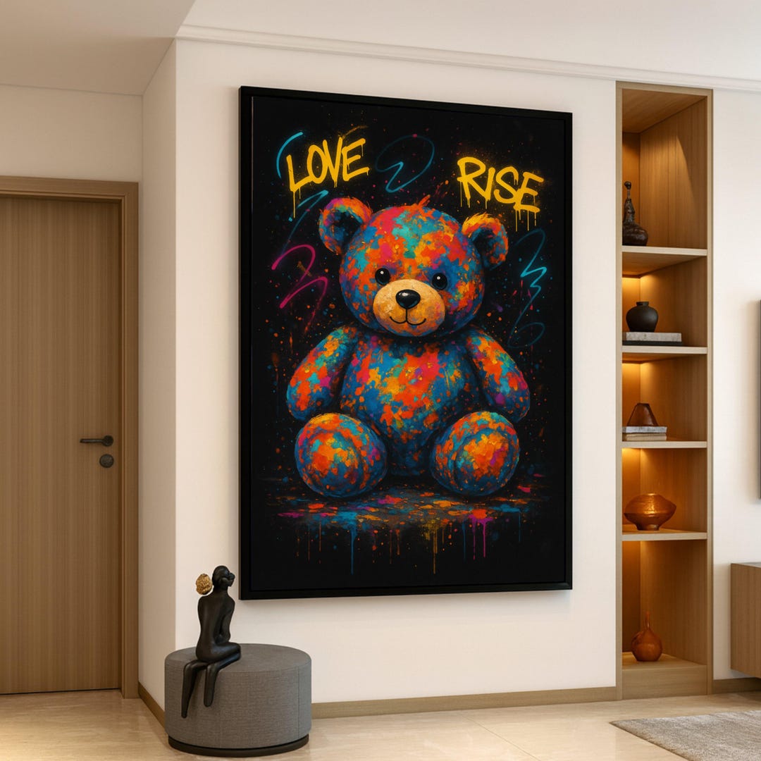 Colorful Bear Canvas Wall Art, Urban Graffiti Style, Pop Art Bear ...