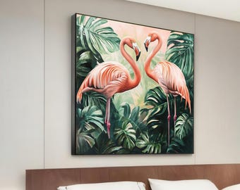 Elegant Flamingos Canvas, Tropical Birds Wall Art, Flamingo Print, Wall Art Canvas Design, Ready to Hang Decor
