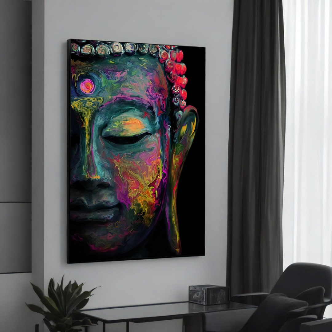 Vibrant Buddha Canvas Painting - Colorful Spiritual Art With Abstract ...