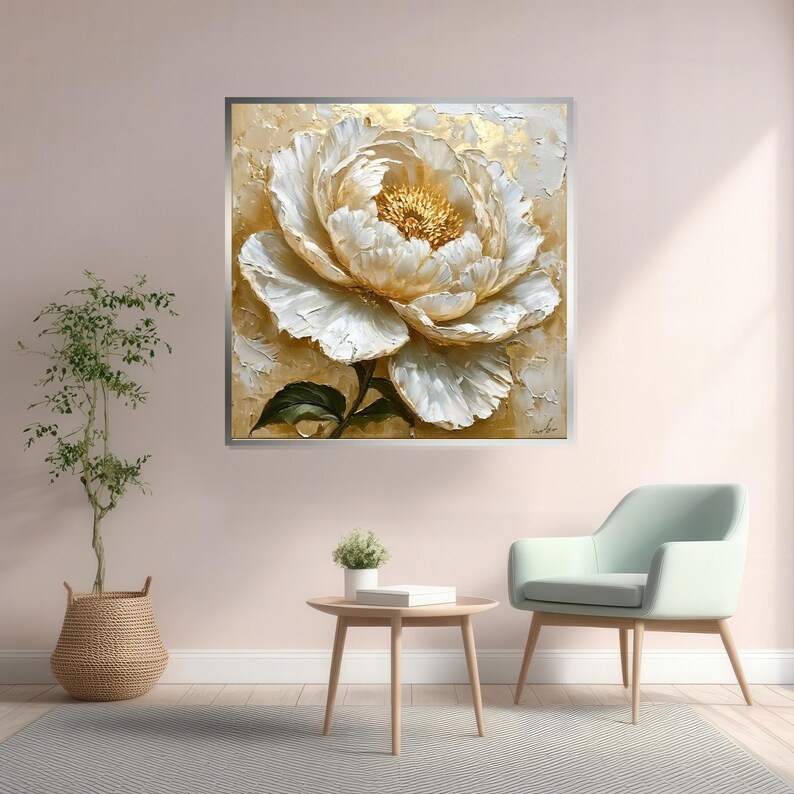 White Peony Canvas, Floral Wall Art, Textured Flower Painting, Wall Art ...