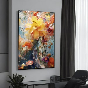 Vibrant Yellow Flowers on Canvas, Abstract Floral Art, Bright and Colorful Wall Decor, Canvas Painting Gift