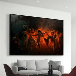 Elegant Dance of Fire - Hand-Painted Canvas Painting, Unique Art for Living Room Decor, Perfect Gift for Art Lovers