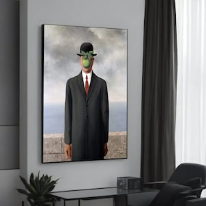 René Magritte El hijo del hombre Pintura en lienzo - Arte surrealista icónico, listo para colgar, regalo perfecto para entusiastas del arte