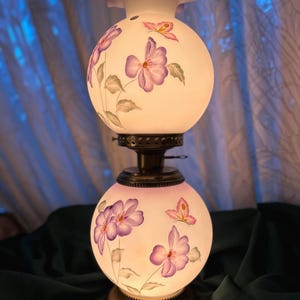 Fenton | Vintage Glas | Florale Handbemalte Einzigartige Doppelschirmlampe