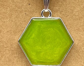 Tropical Sun Handmade Yellow Shimmer Resin Hexagon Necklace | Stainless Steel Chain