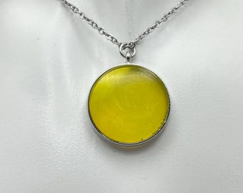 Golden Sun Resin Pendant Necklace | Yellow Shimmer Jewellery | 18” Stainless Steel Chain